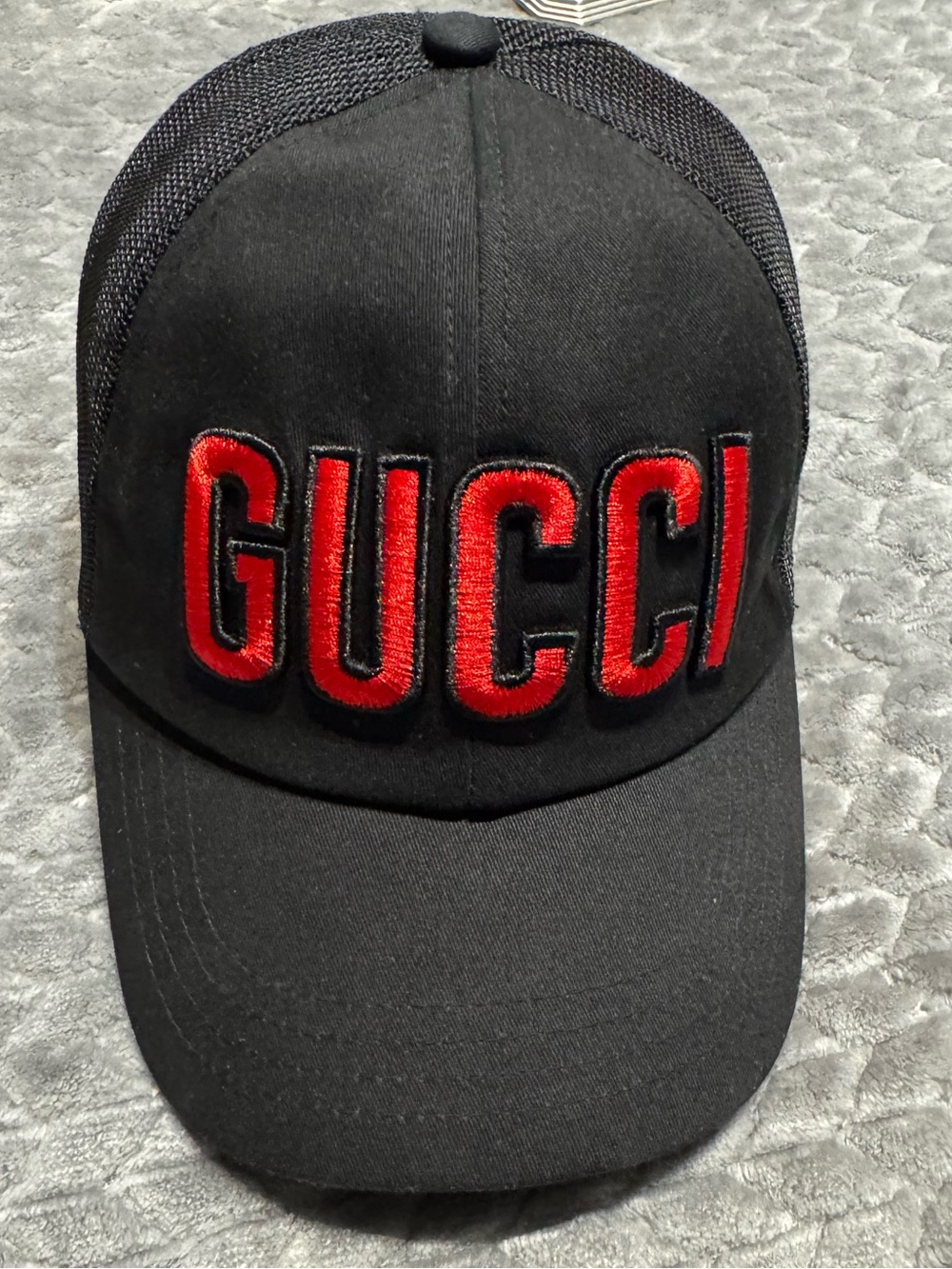Gucci Black Baseball Cap with Red Logo
